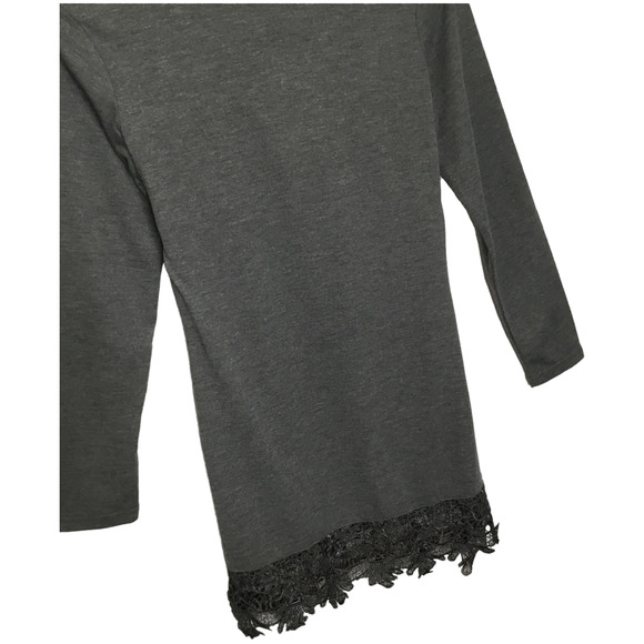 New Match Stick Lace Bottom Long Sleeve Holiday Mini Dress Charcoal Gray XS - Picture 7 of 8